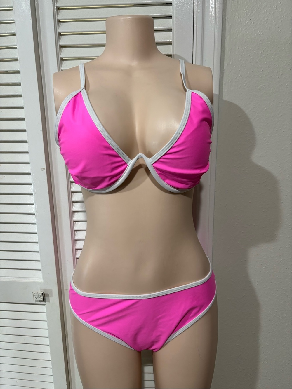 Zaful Hot Pink Bikini with White Trim